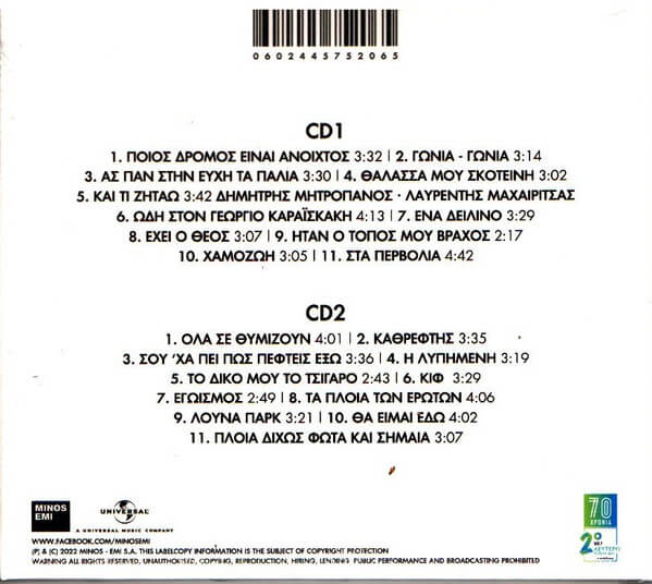 Δημήτρης Μητροπάνος - Κρυφά 2 - Ανέκδοτες Ζωντανές Ηχογραφήσεις - CD - Image 2