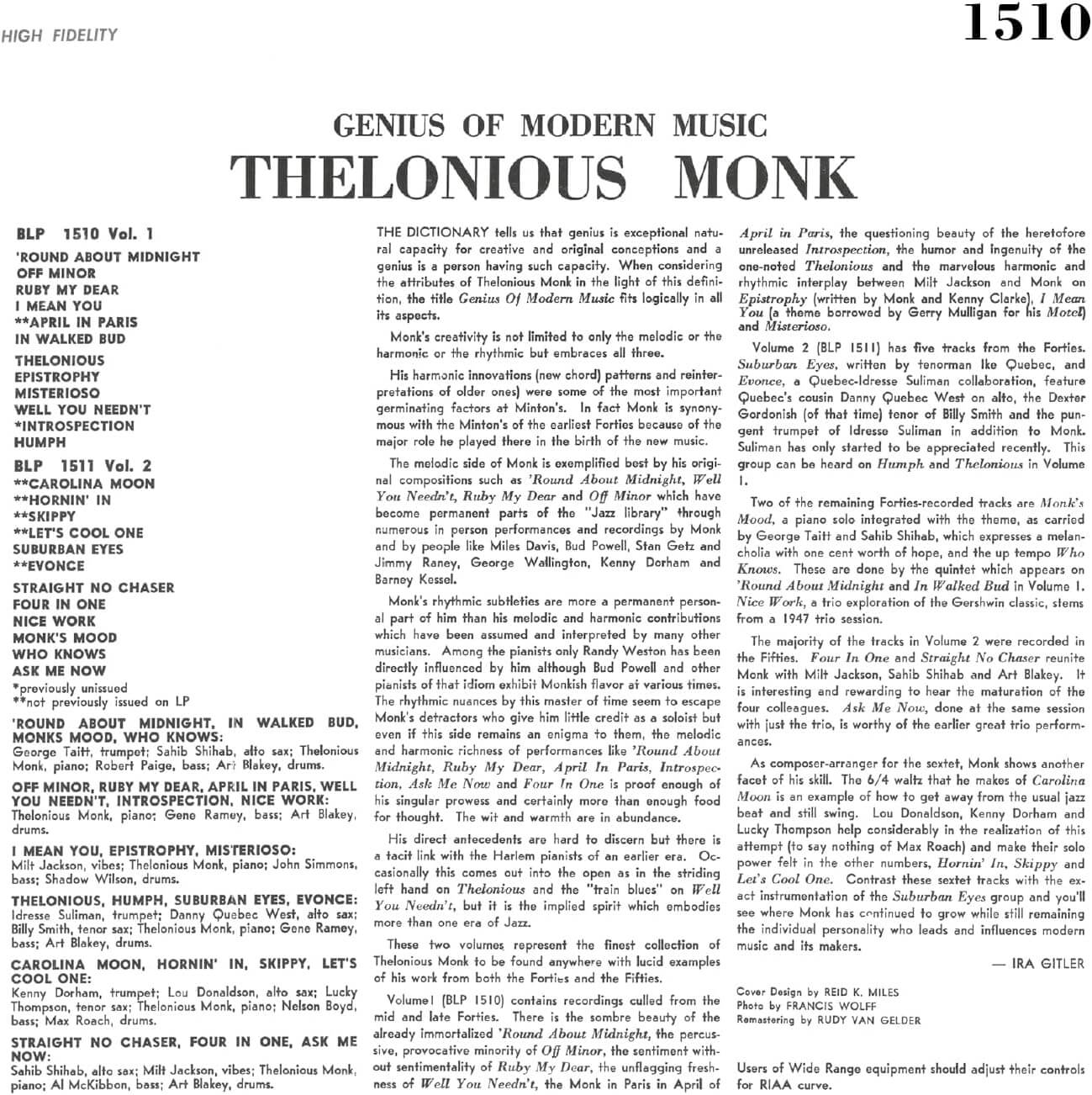 Thelonious Monk - Genius Of Modern Music Vol.1 - Vinyl LP - Image 2