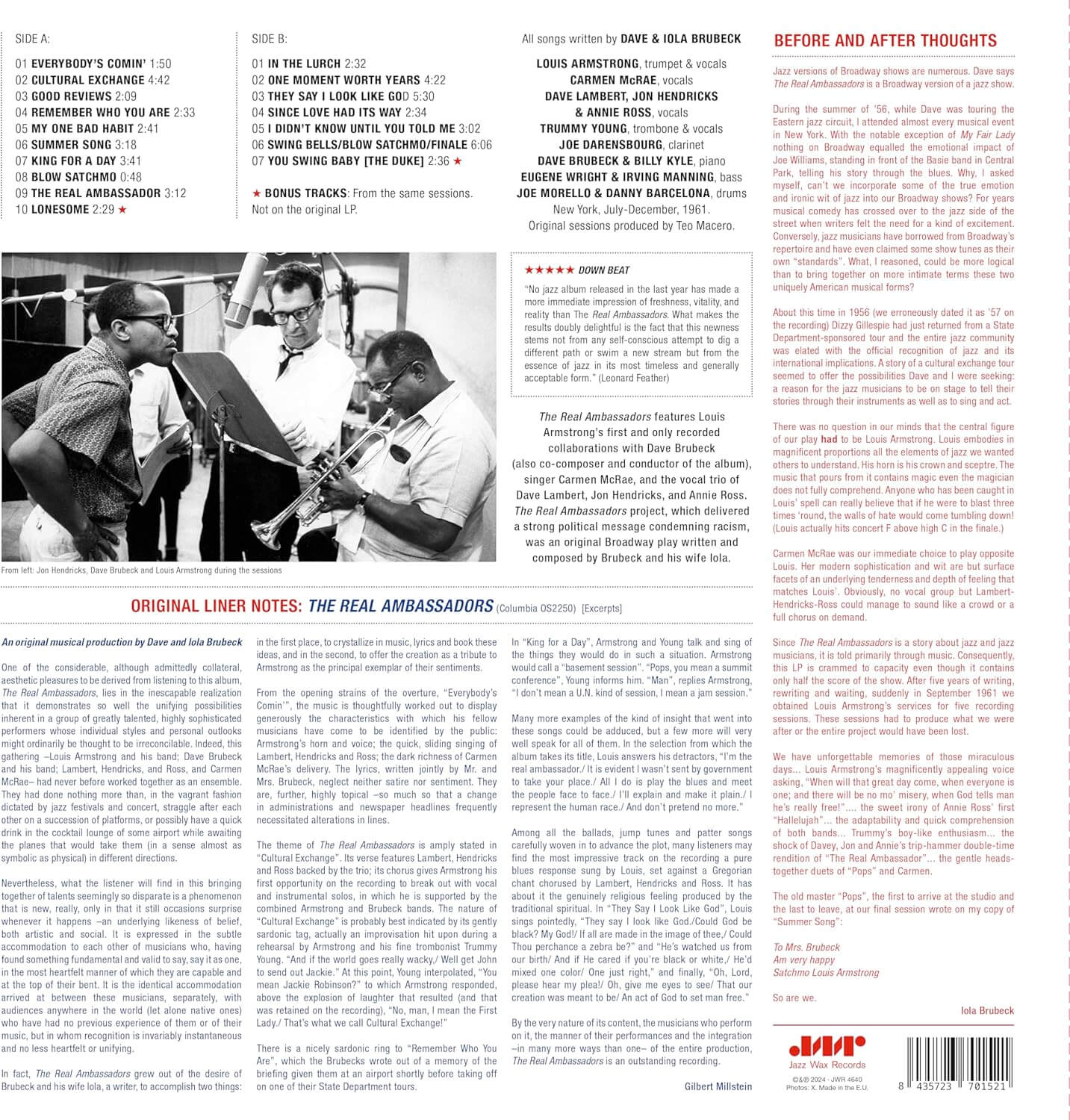Louis Armstrong & Dave Brubeck - The Real Ambassadors - Vinyl LP - Image 2