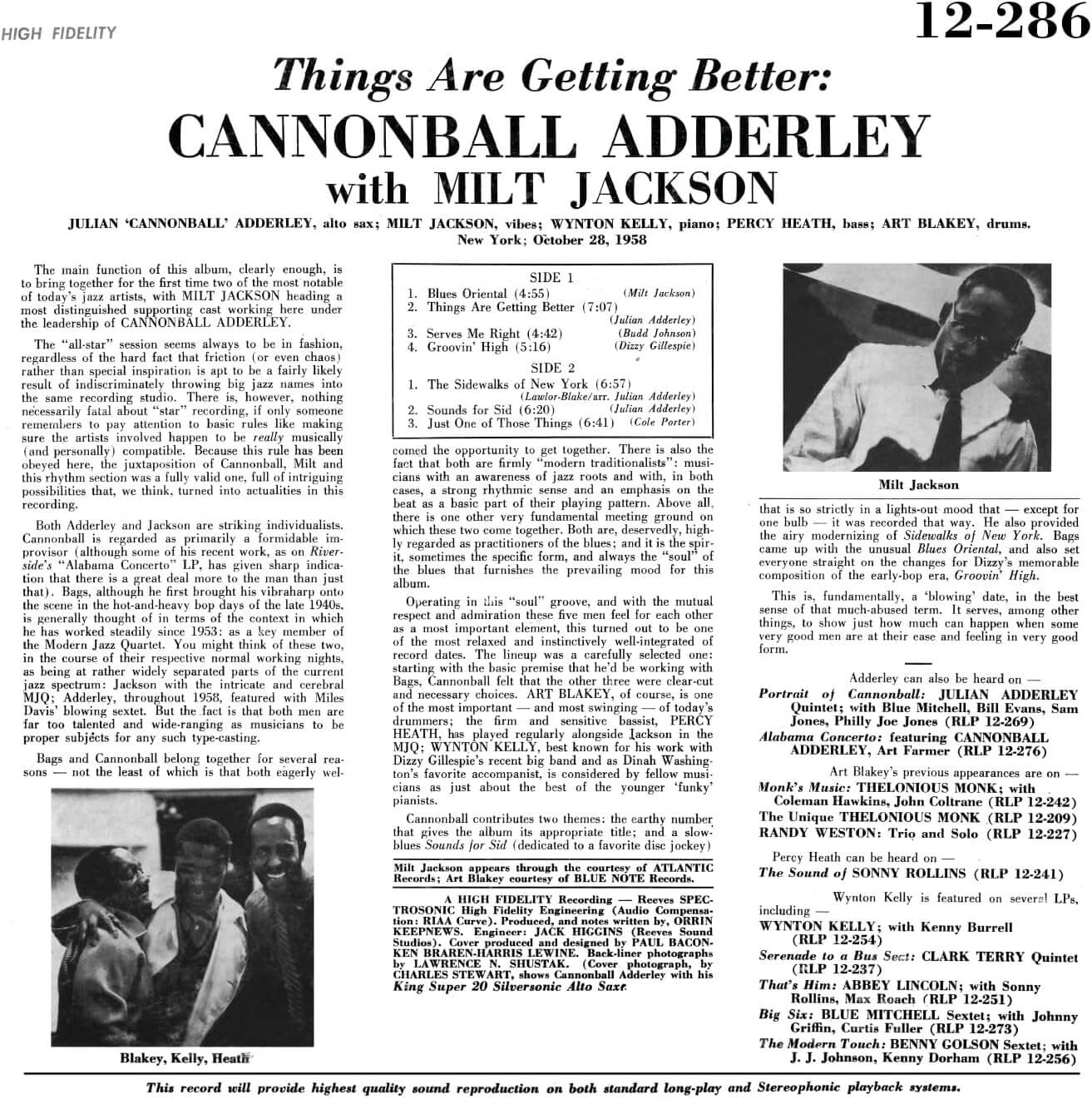 Cannonball Adderley & Milt Jackson - Things Are Getting Better - Vinyl LP - Image 2