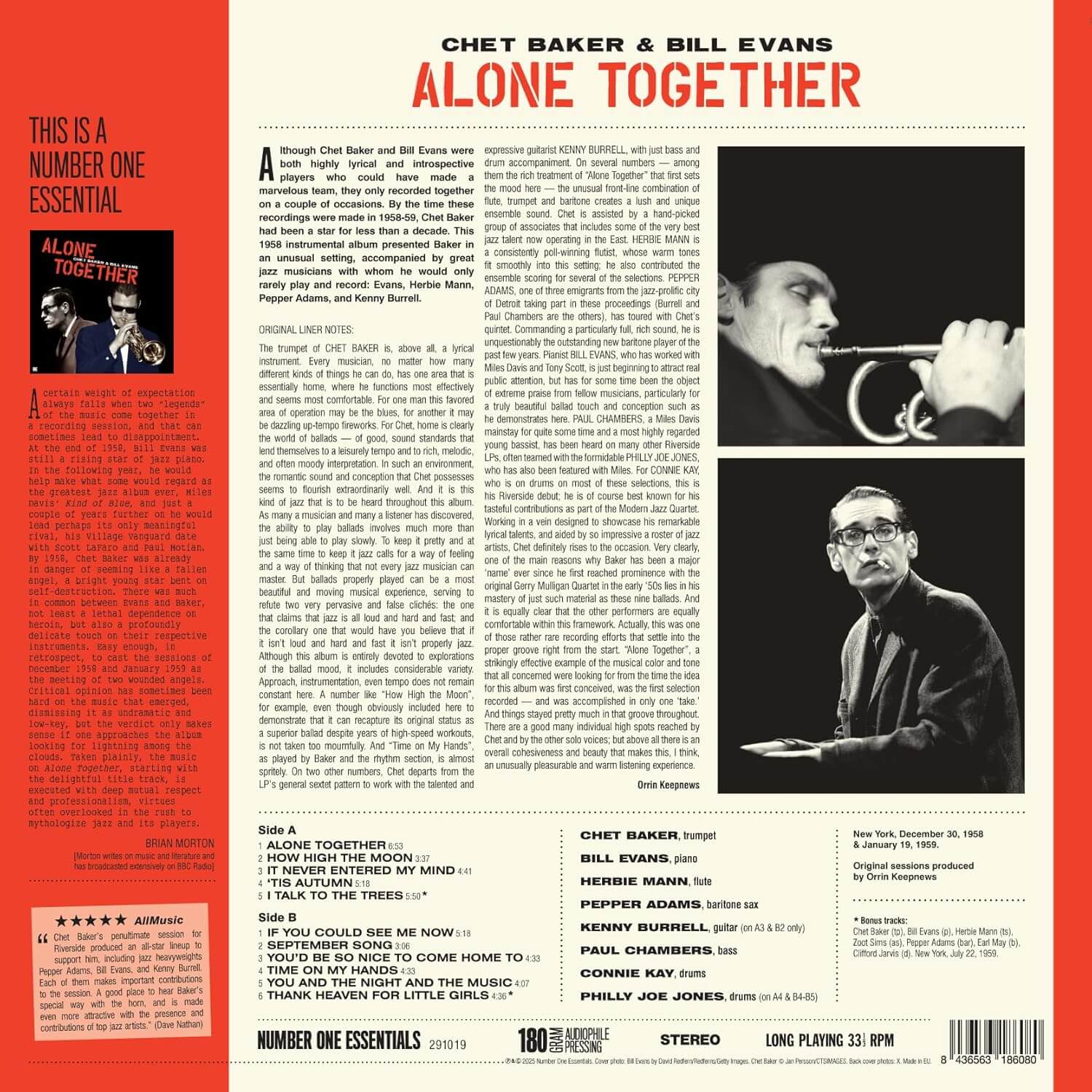 Chet Baker & Bill Evans - Alone Together - Vinyl LP - Image 2