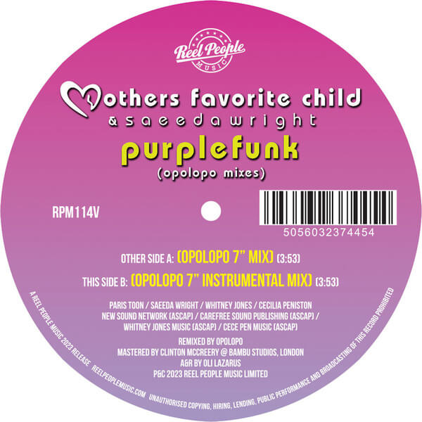 Mothers Favorite Child & Saeeda Wright - Purple Funk (Opoloppo Remixes) - 7"