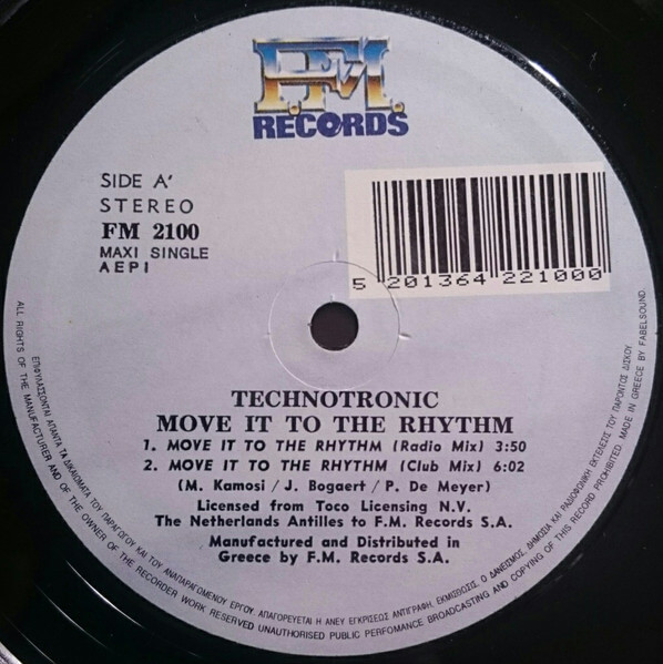 Technotronic - Move It To The Rhythm - Vinyl Maxi Single 12"
