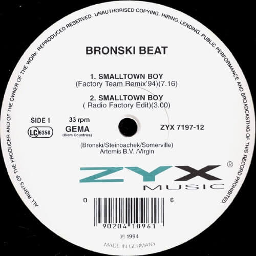 Bronski Beat – Smalltown Boy (Remixes) - 12'' Vinyl